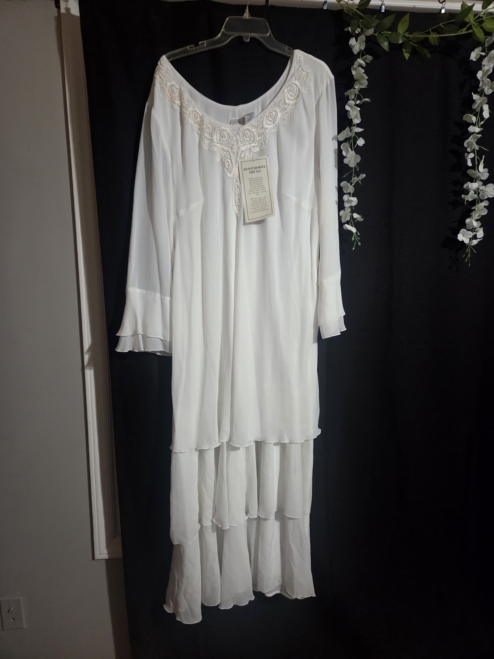 Roaman's White Tiered Boho Maxi Dress with Lace Yoke Plus